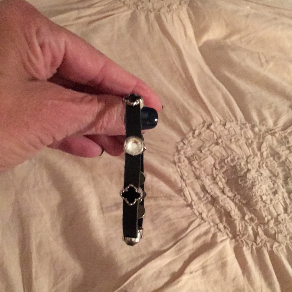 Black leather-like decorated bracelet